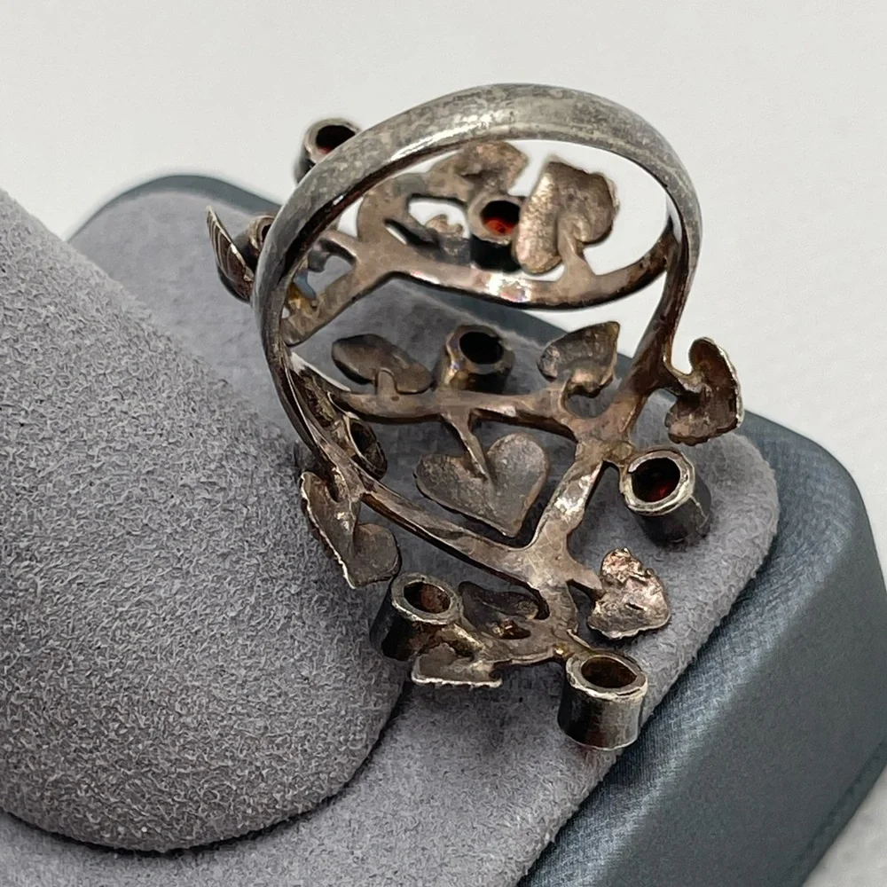 Garnet Forest 925 Silver-Plated Cocktail Ring Size 7.25 - Picture 6 of 11